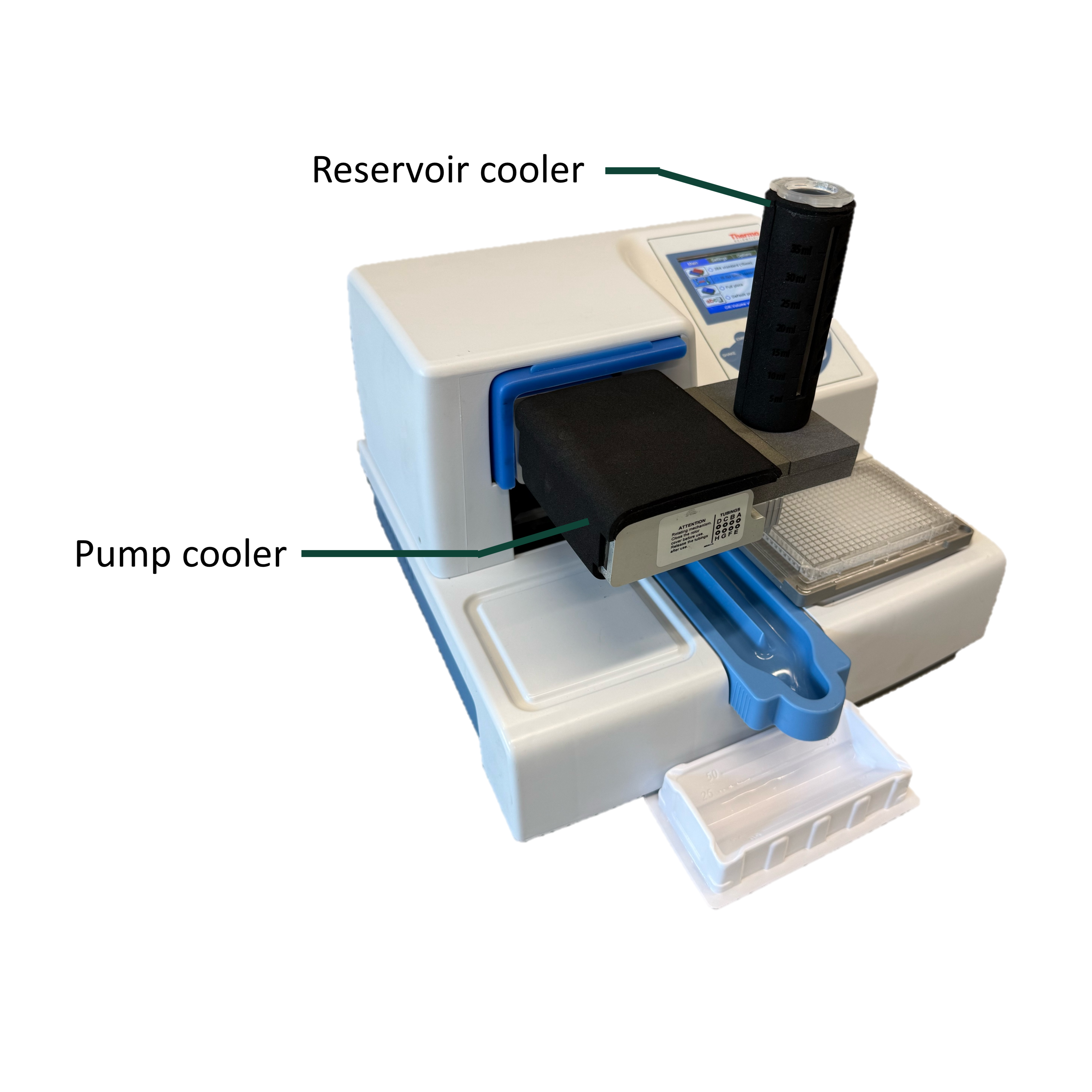 Passive pump cooler and reservoir cooler mounted on dispenser